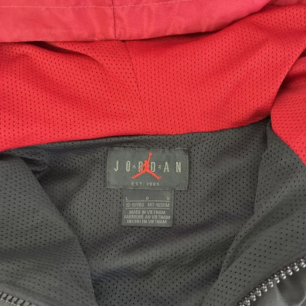 Boys Nike Air Jordan‎ Full Zip Windbreaker Jacket Size Large 12-13 Red Black